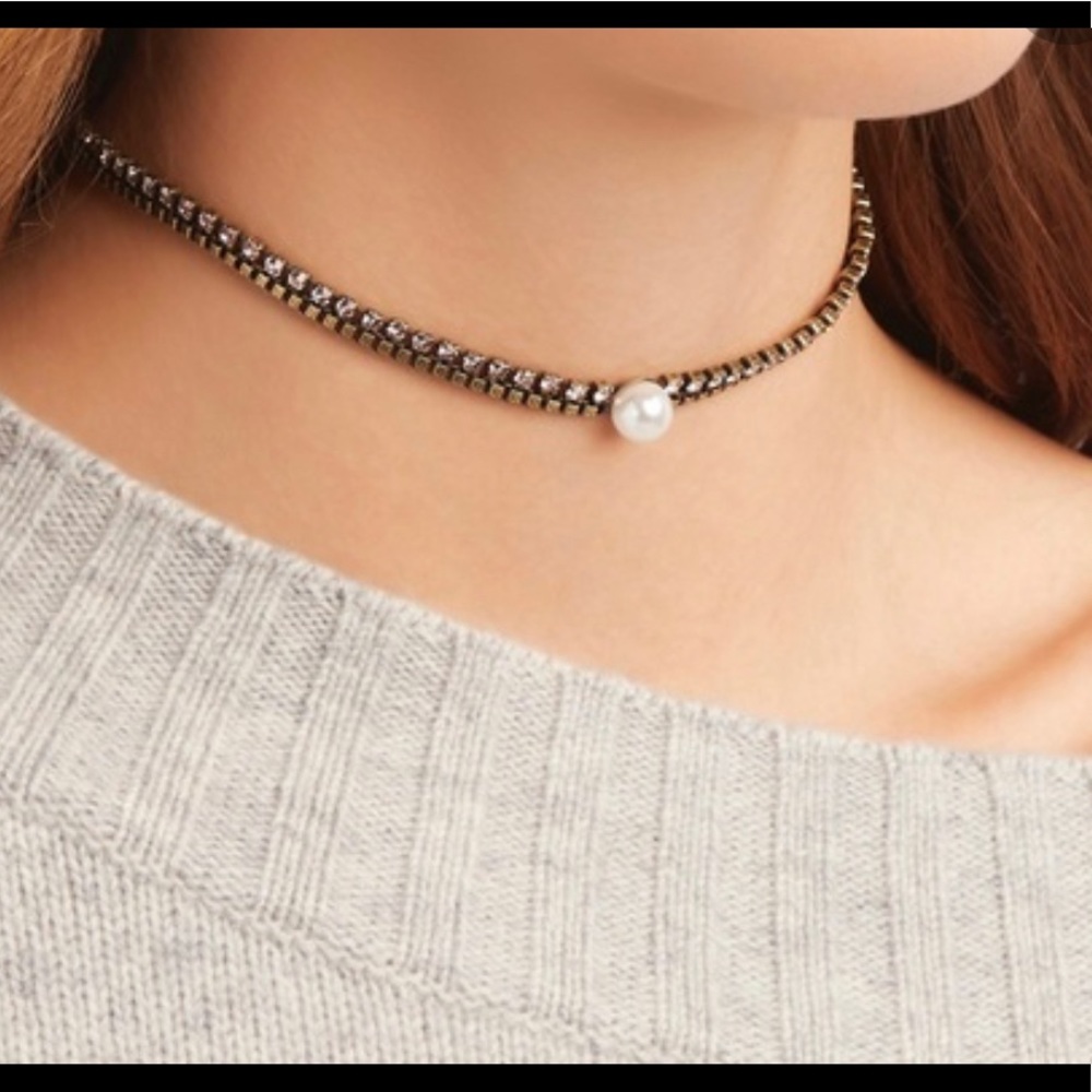 Lionette Adjustable Choker Necklace with Pearl & pink stones brass hardware
